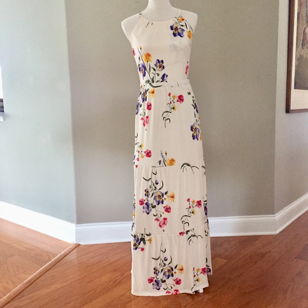 Old Navy floral knit tiered halter maxi
